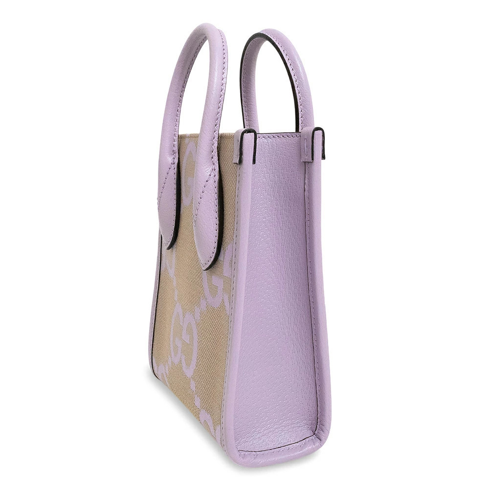 Gucci Tote Shoulder Handbag Crossbody Jumbo GG Canvas Leather Purple Beige - Picture 5 of 10